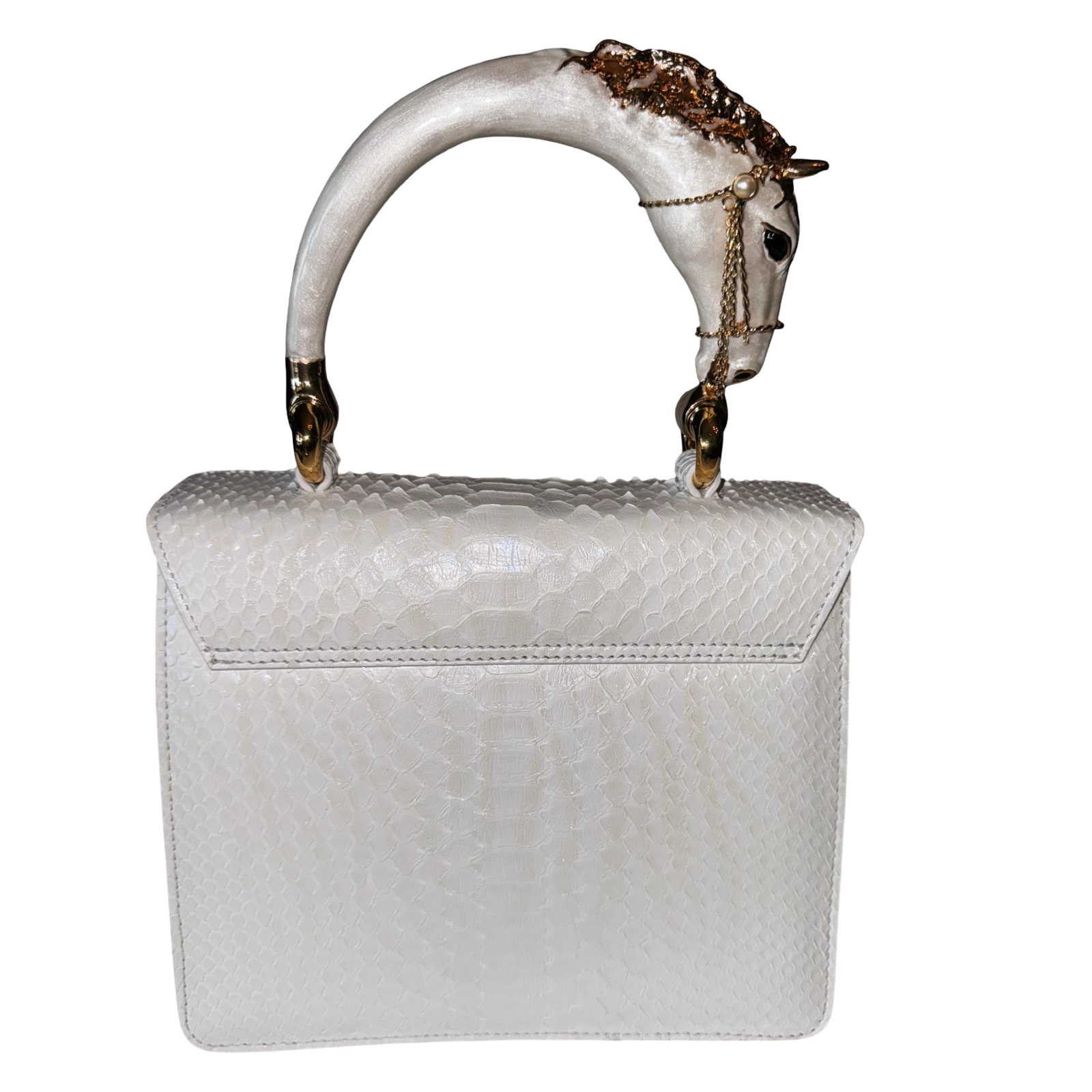 Cosmo Horse Handle Handbag In Iridescent White Python by Allysa Payne Beverly Hills - product image 2 for Resin Society
