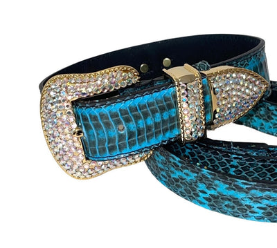 Turquoise and Black Snake Collar & Leash Set with Swarovski Crystal Hardware