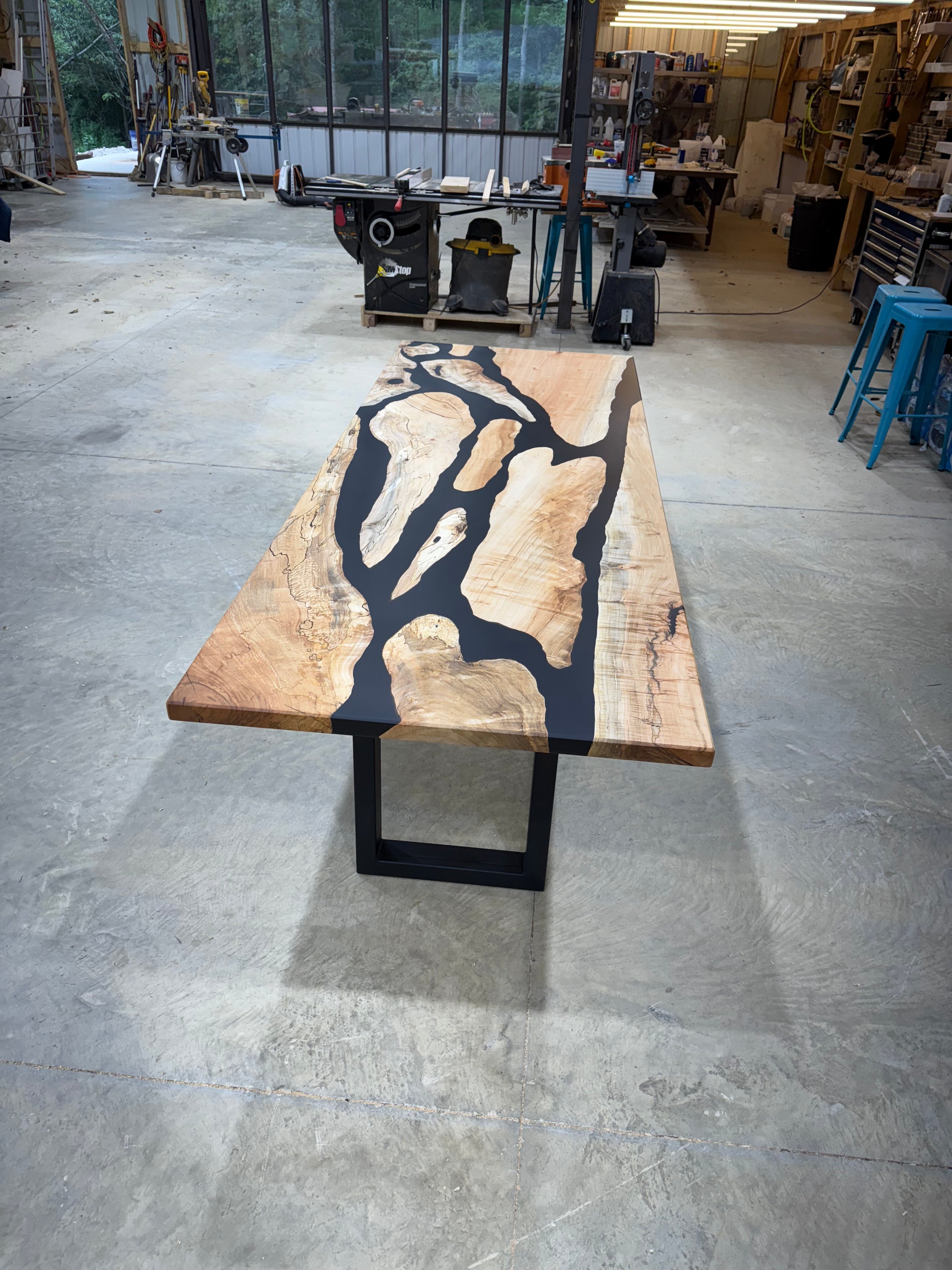 8x3 Maple River Table with maple wood surface and customizable legs by Sasquatch Tables LLC