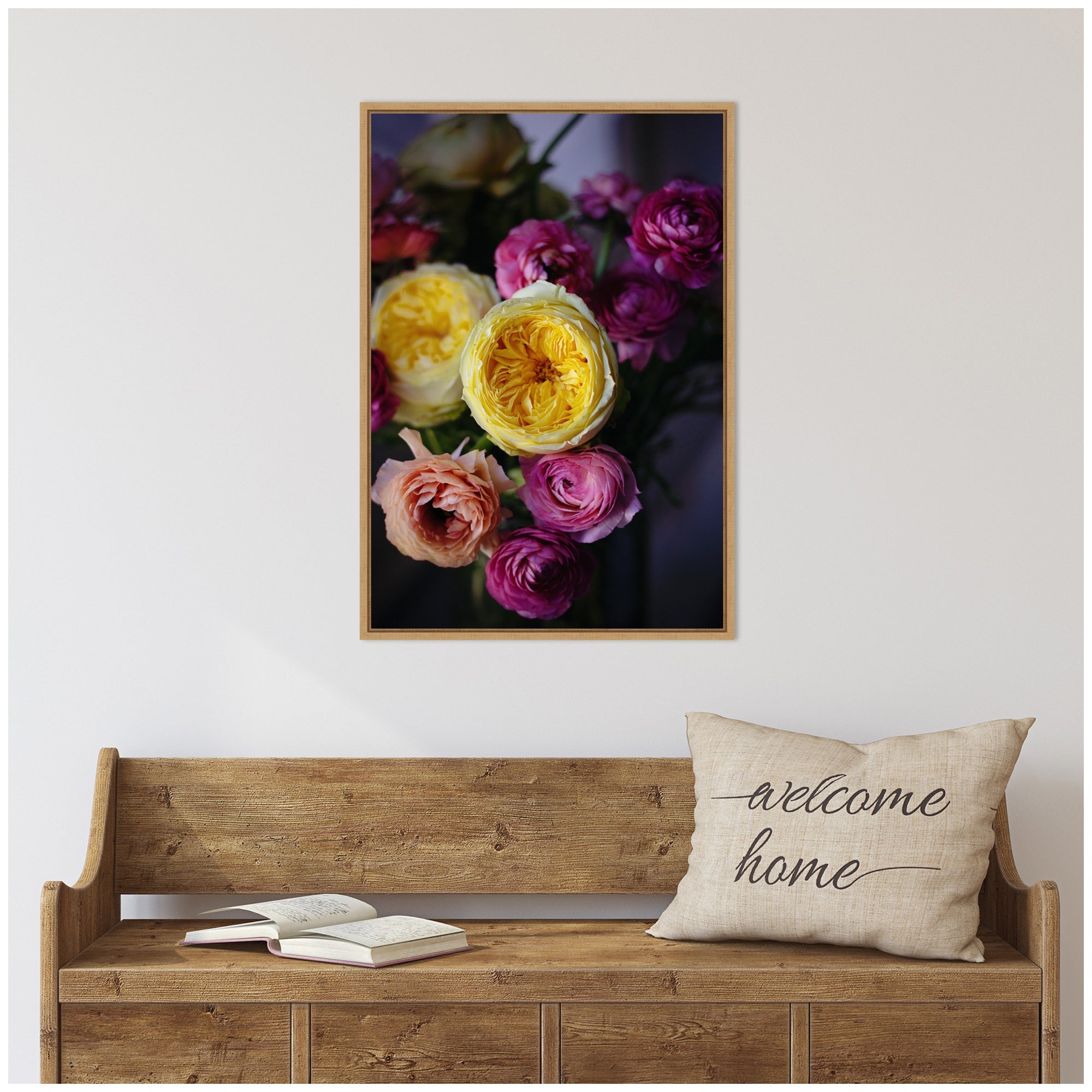 Sylvie Stunning Yellow and Pink Flower Bouquet Framed Canvas by Kristy Campbell