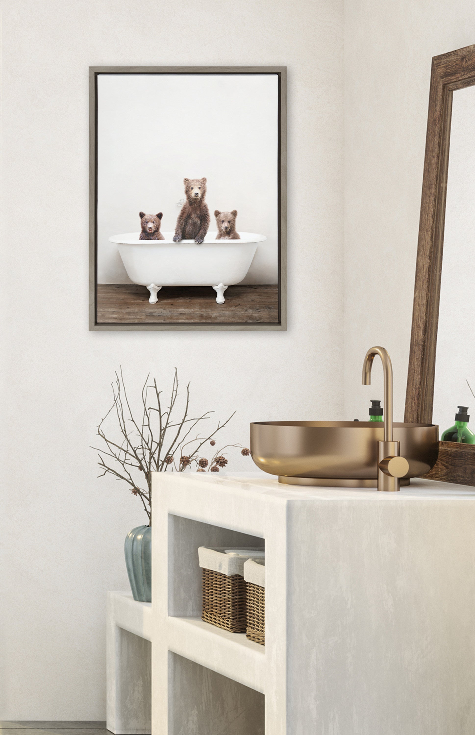 Sylvie Three Little Bears in Vintage Bathtub Framed Canvas