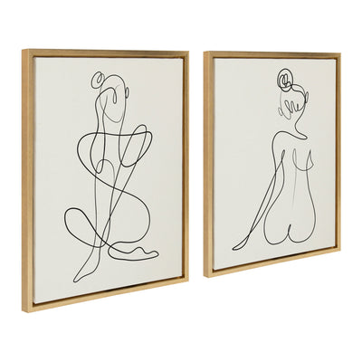 Sylvie Thinking of You Line Art and Sitting Beauty Framed Canvas Set by kateandlaurel - product image 15 for Resin Society