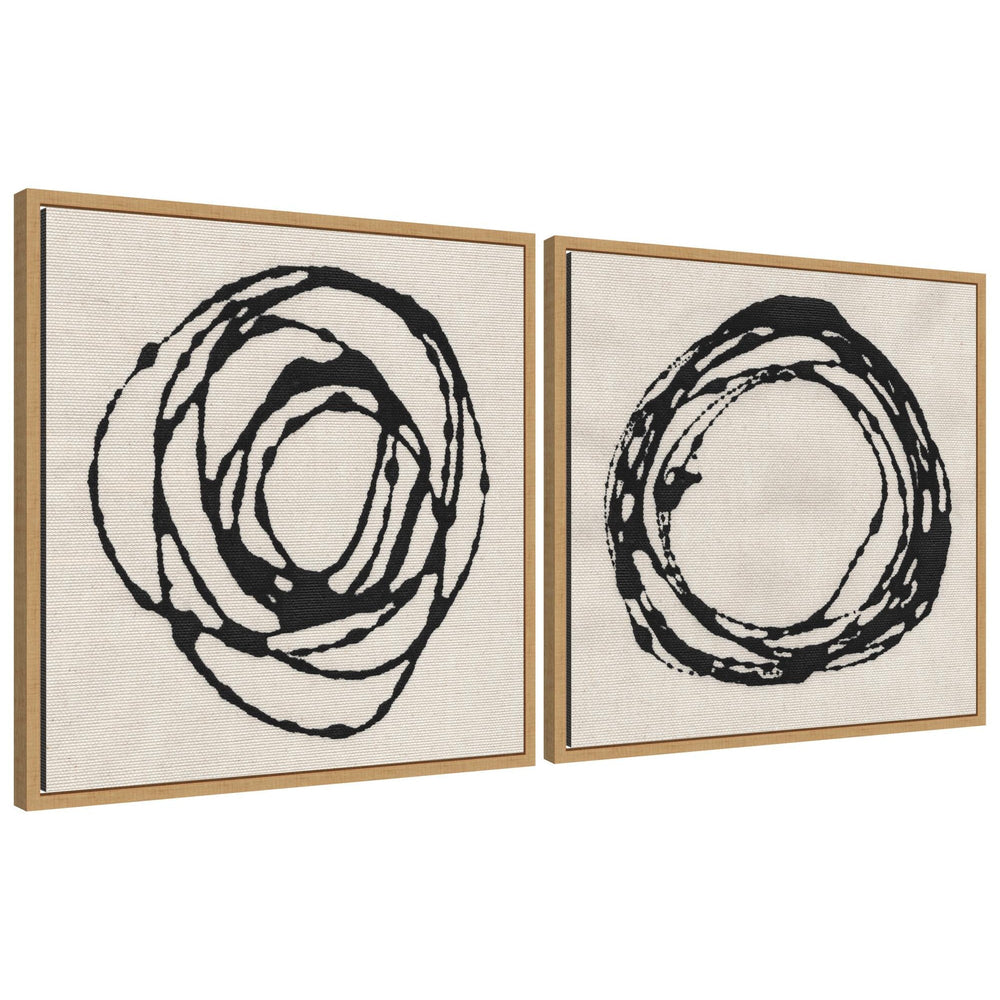 Sylvie Flowing Circle Abstracts 2 piece framed canvas wall art with abstract soft circular shapes in neutral tones