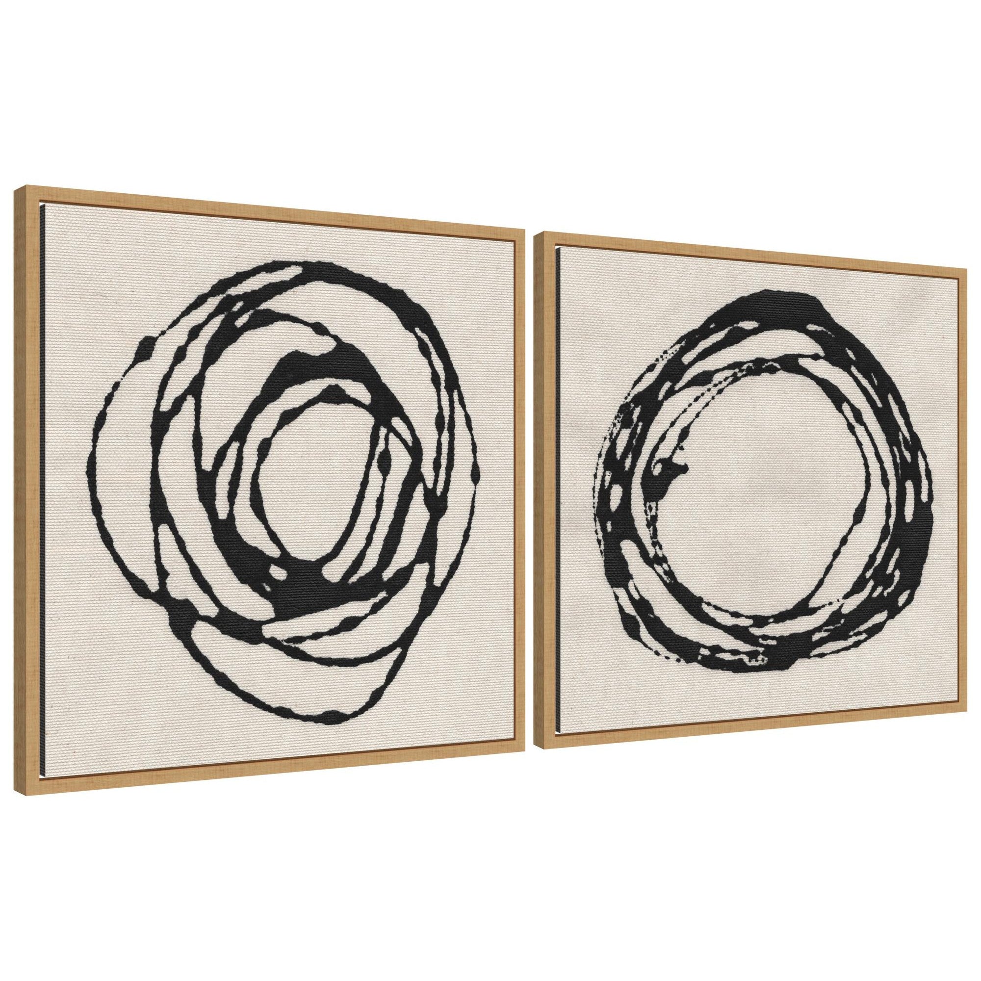 Sylvie Flowing Circle Abstracts 2 piece framed canvas wall art with abstract soft circular shapes in neutral tones