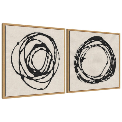 Sylvie Flowing Circle Abstracts 2 piece framed canvas wall art with abstract soft circular shapes in neutral tones