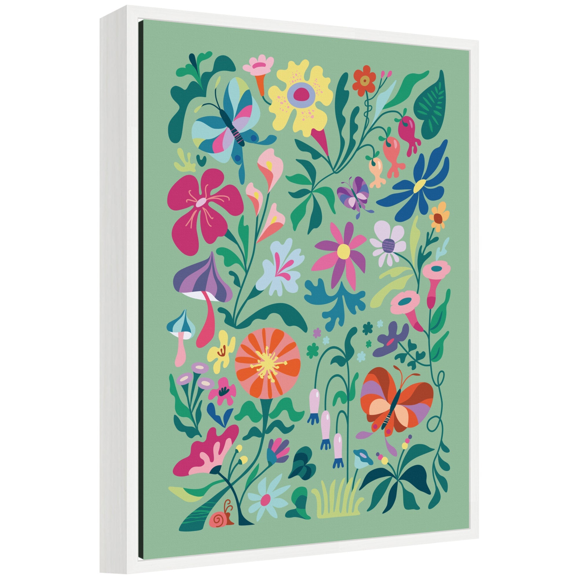 Sylvie Wild flowers and Butterflies framed canvas art by Rachel Lee, showing detailed floral and butterfly imagery in soft natural tones