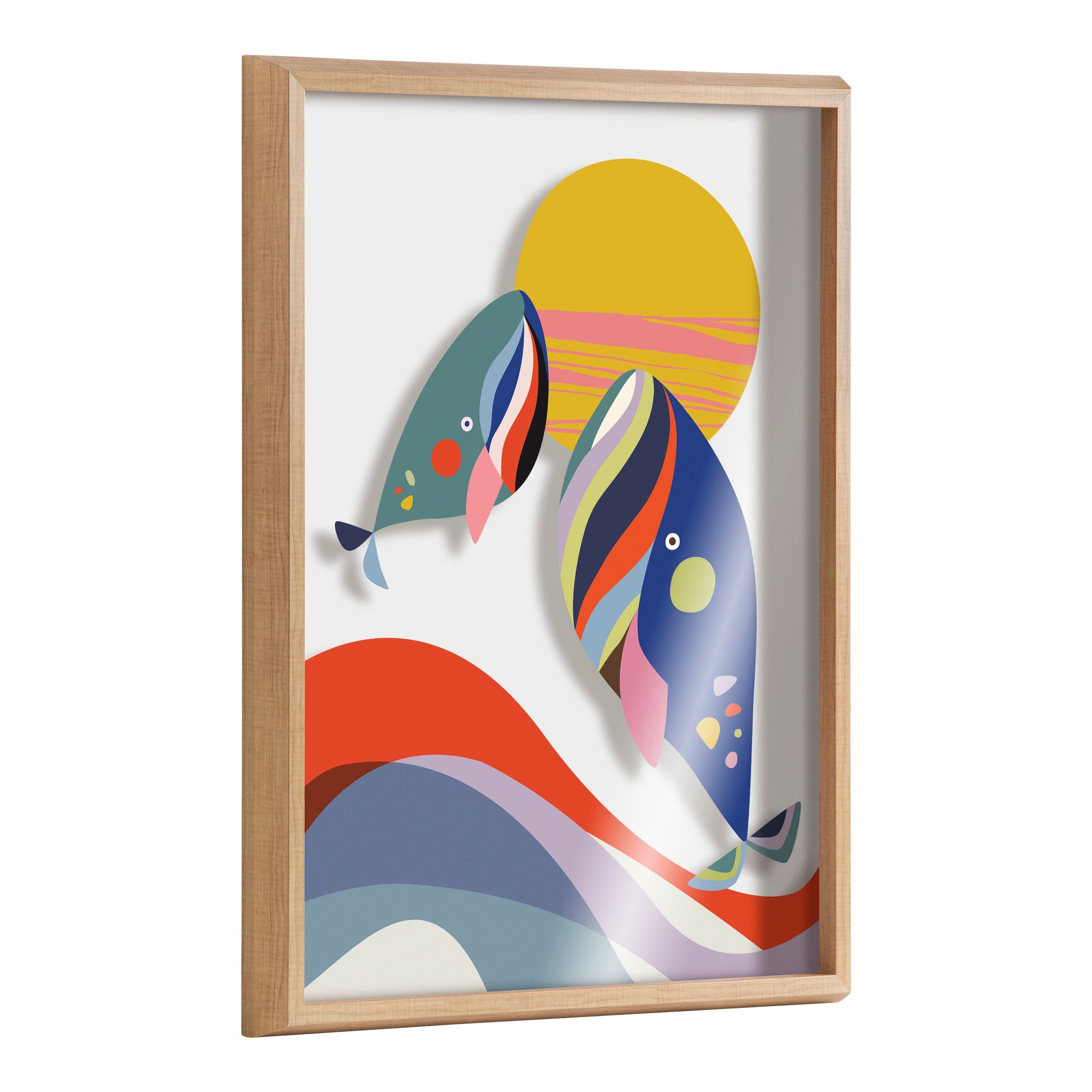 Blake Modern Colorful Whales Framed Printed Glass by kateandlaurel - main product image for Resin Society
