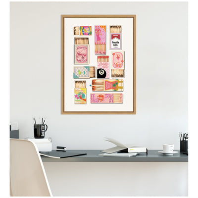 Framed Vintage Pink Matchboxes by Honey Island Studio Canvas Wall Art Print