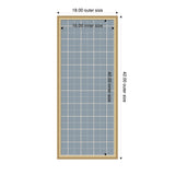 Rectangular pinboard with light blue plaid fabric inside a light wood frame, showing inner dimensions 16x40 inches and outer dimensions 18x42 inches.