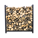 Woodhaven 4 ft Firewood Rack holding stacked firewood outdoors