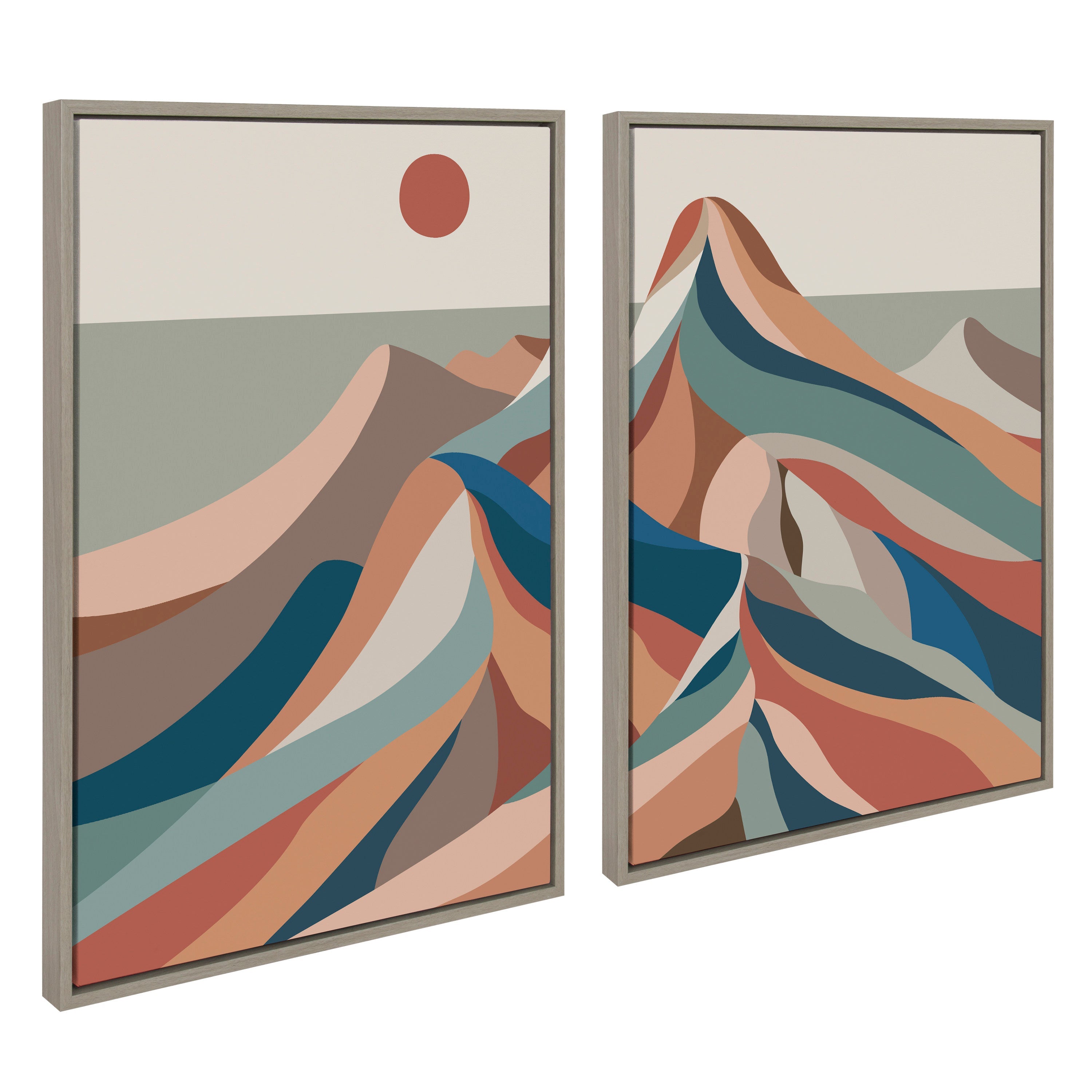 Sylvie Mid Century Modern Mountains Blue Framed Canvas Set