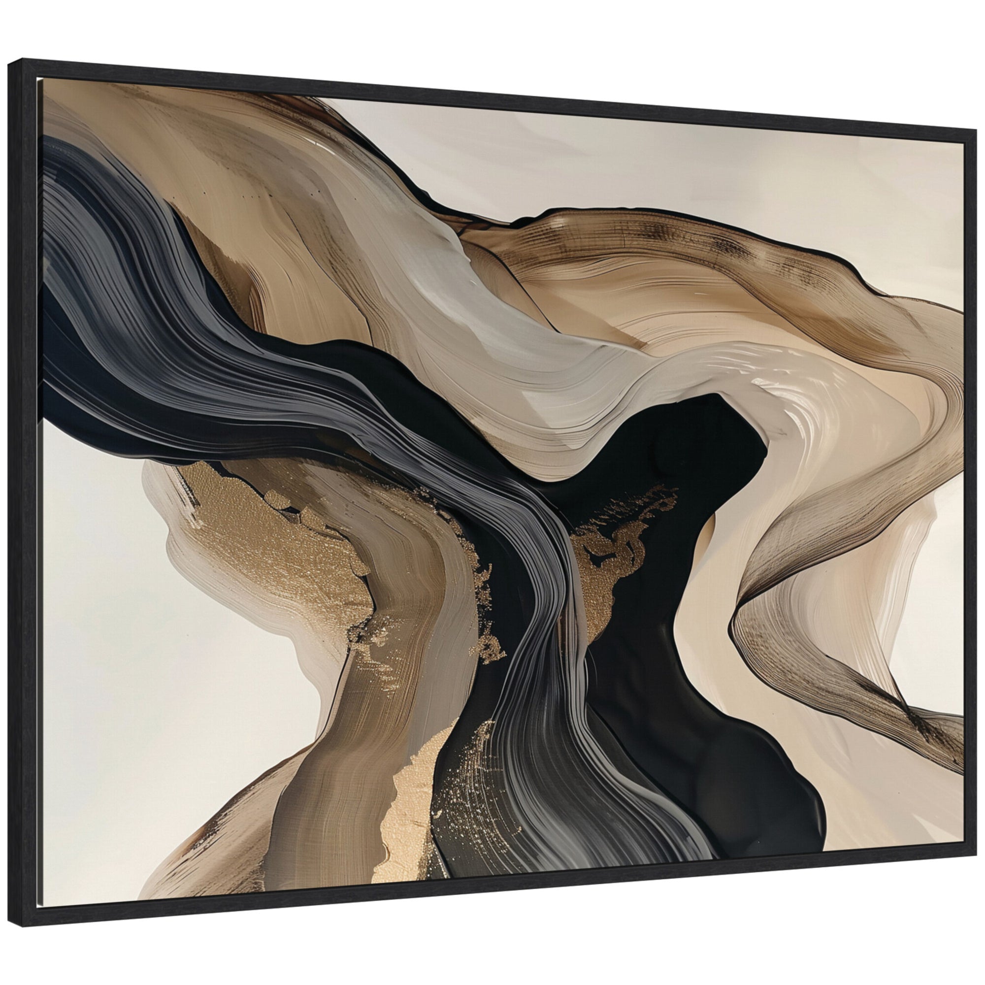 Sylvie Abstract Dream II framed canvas art in black frame mounted on a muted green wall.
