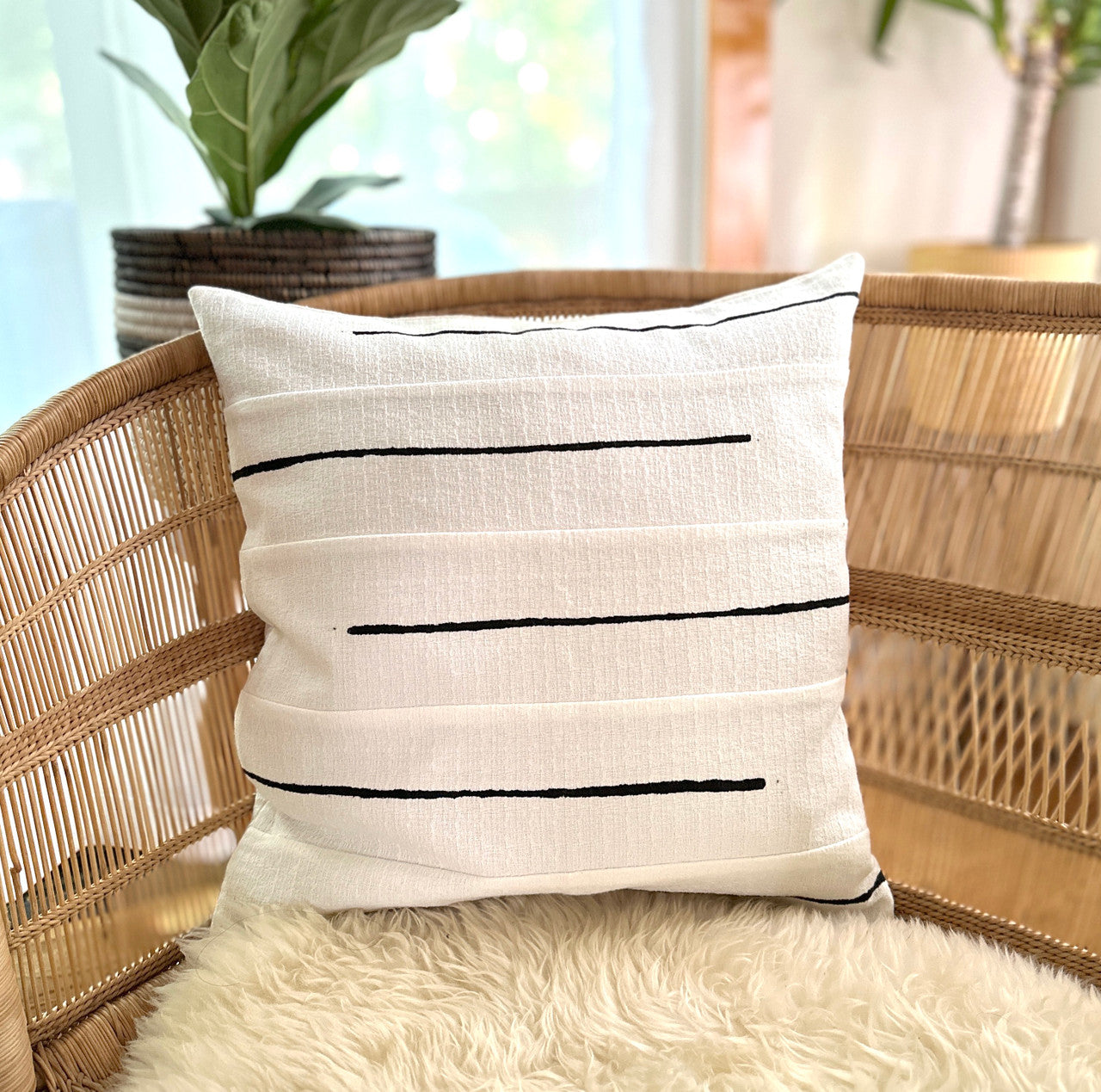 Crossing Lines White Sadza Pillow by Mbare Ltd - main product image for Resin Society