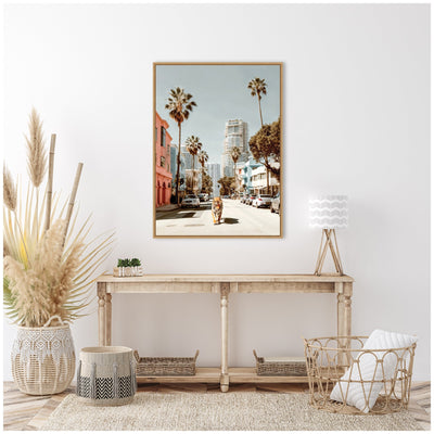 Sylvie California Tiger Roaming through Palm Springs Framed Canvas by Michael Schauer