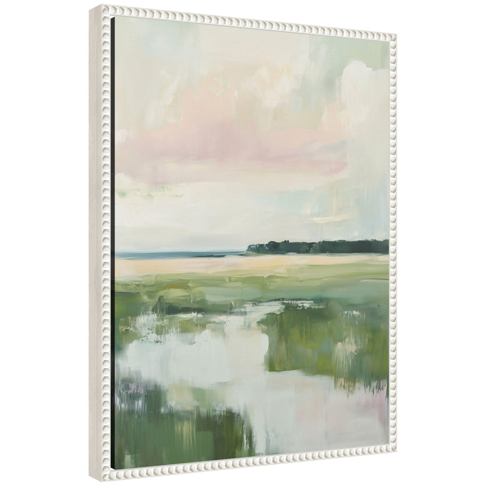 Sylvie Pastel Horizon I framed floating canvas artwork by Amy Lighthall featuring a soft gradient in pastel tones.