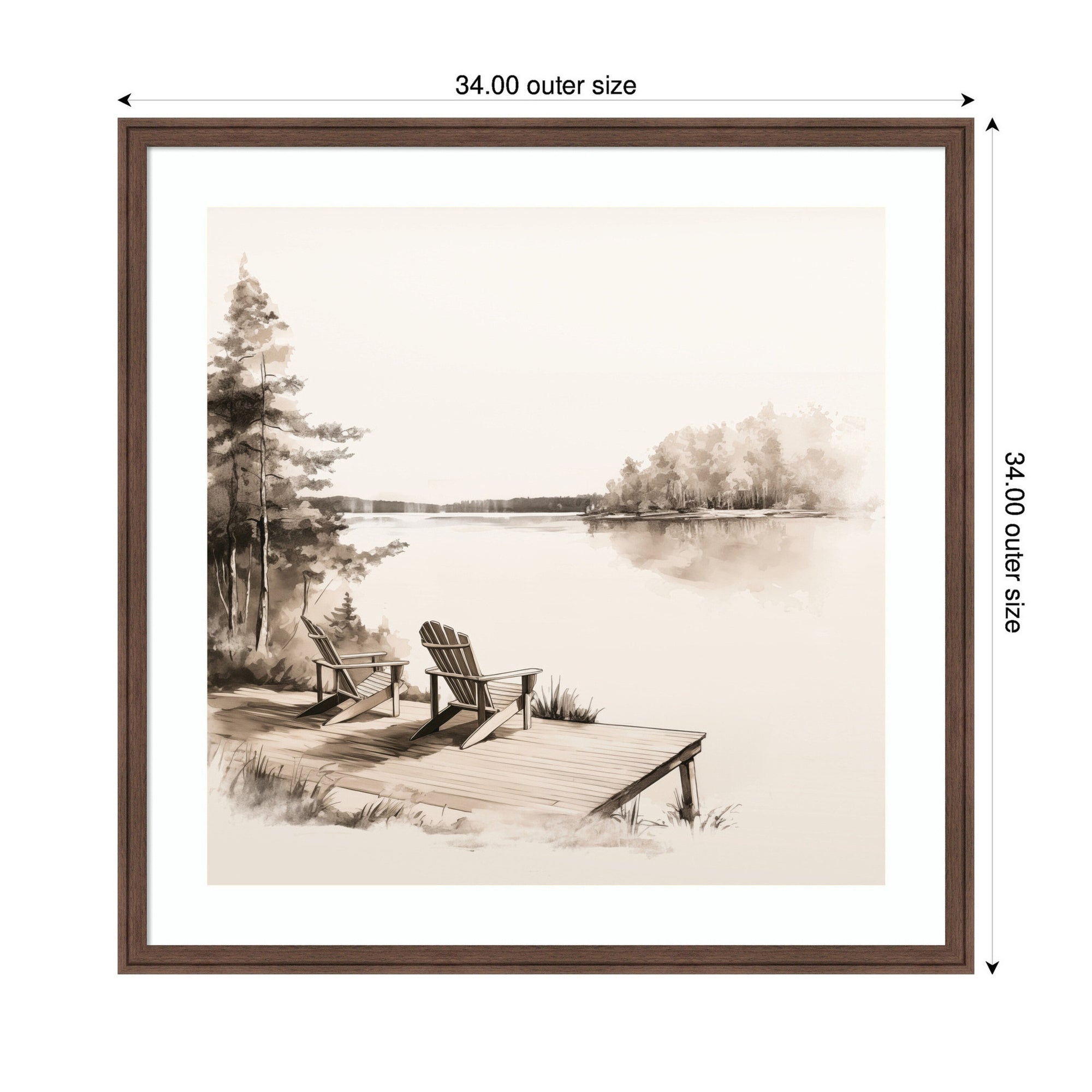 Abstract Sketch Of Adirondack Chairs On A Dock by The Creative Bunch Studio Framed Wall Art Print