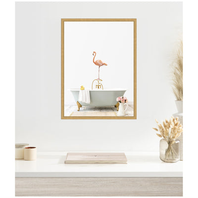 Sylvie Flamingo in Cottage Gray Bathtub Framed Canvas