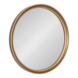 Round wall mirror with a smooth, curved golden-brown wooden frame and a clear reflective surface, shown against a white background.