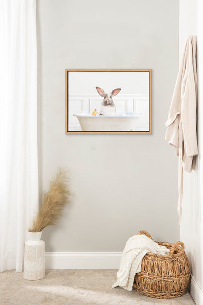 Sylvie Bunny In Bubble Bath Neutral Style Framed Canvas by Amy Peterson Art Studio
