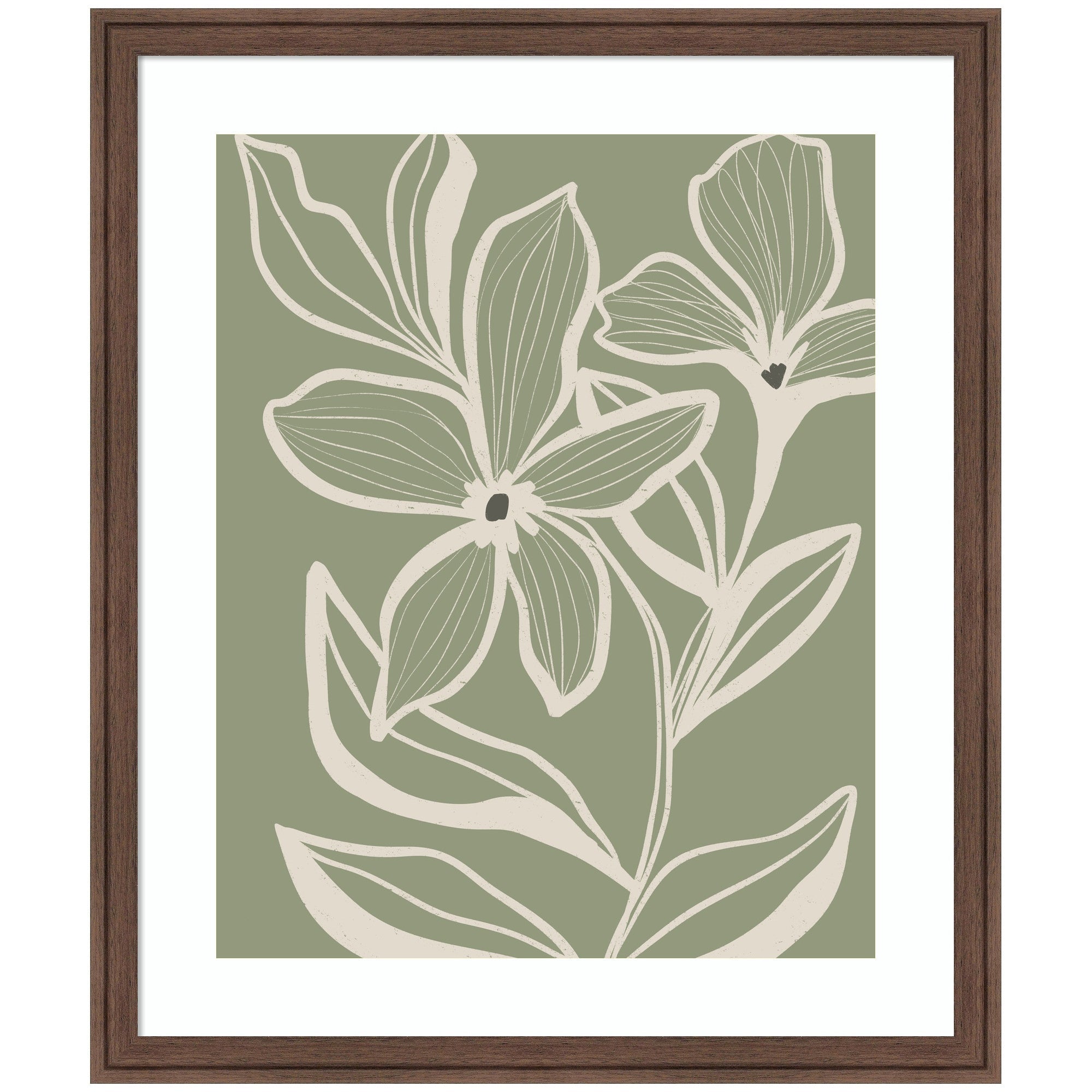 Framed wall art print titled Delicate Flowers with Veins by Nikita Jariwala showing detailed botanical illustration of flowers with visible veins