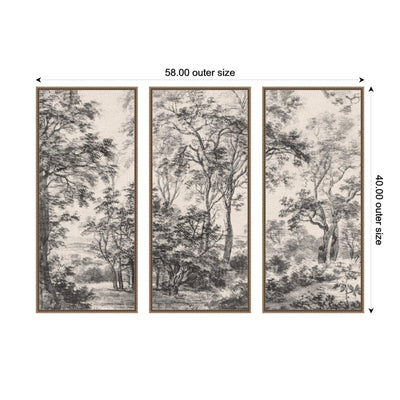 Wooded 1648 Antonie Waterloo Linen Panel 3 Piece Framed Canvas Wall Art Set by Nostalgia Prints