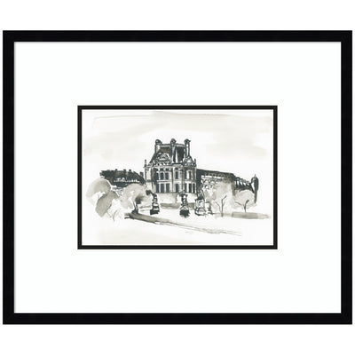 Postcard Paris by Teju Reval Framed Wall Art Print in svelte noir black frame hanging on wall