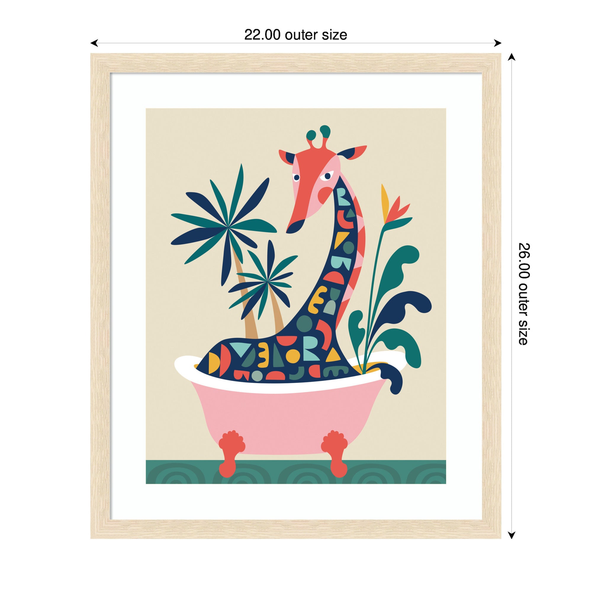 Framed Art Mid Century Modern Giraffe in Bathtub by Rachel Lee