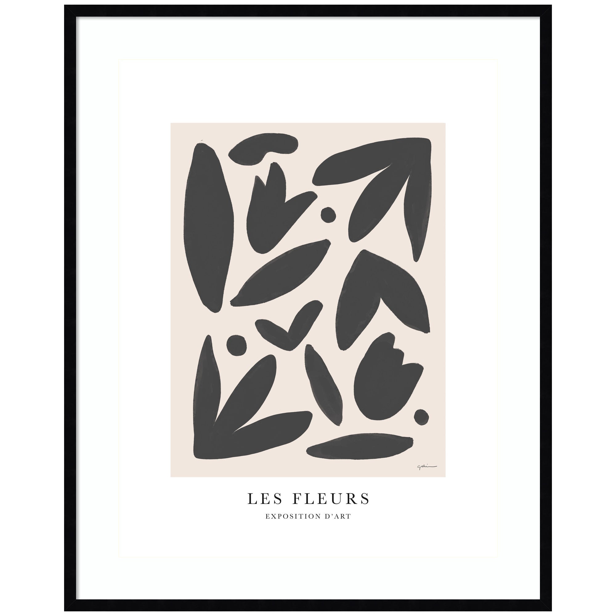 Exposition d Art Les Fleurs framed wall art print by Gabrielly Guedes showing floral imagery in a neutral frame
