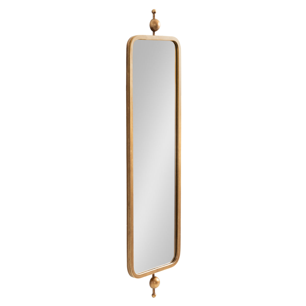 Kasota Metal Framed Mirror showing rectangular metal frame with decorative accents on top and bottom.