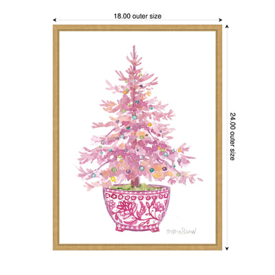 Sylvie Framed Canvas Pink Christmas Tree by Patricia Shaw