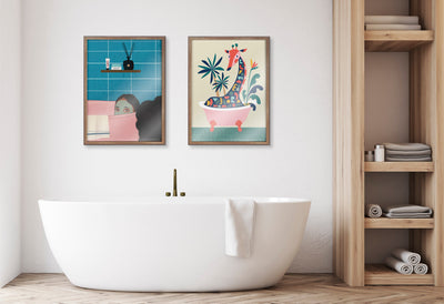 Blake Mid Century Modern Giraffe in Bathtub Framed Printed Glass by kateandlaurel - product image 17 for Resin Society