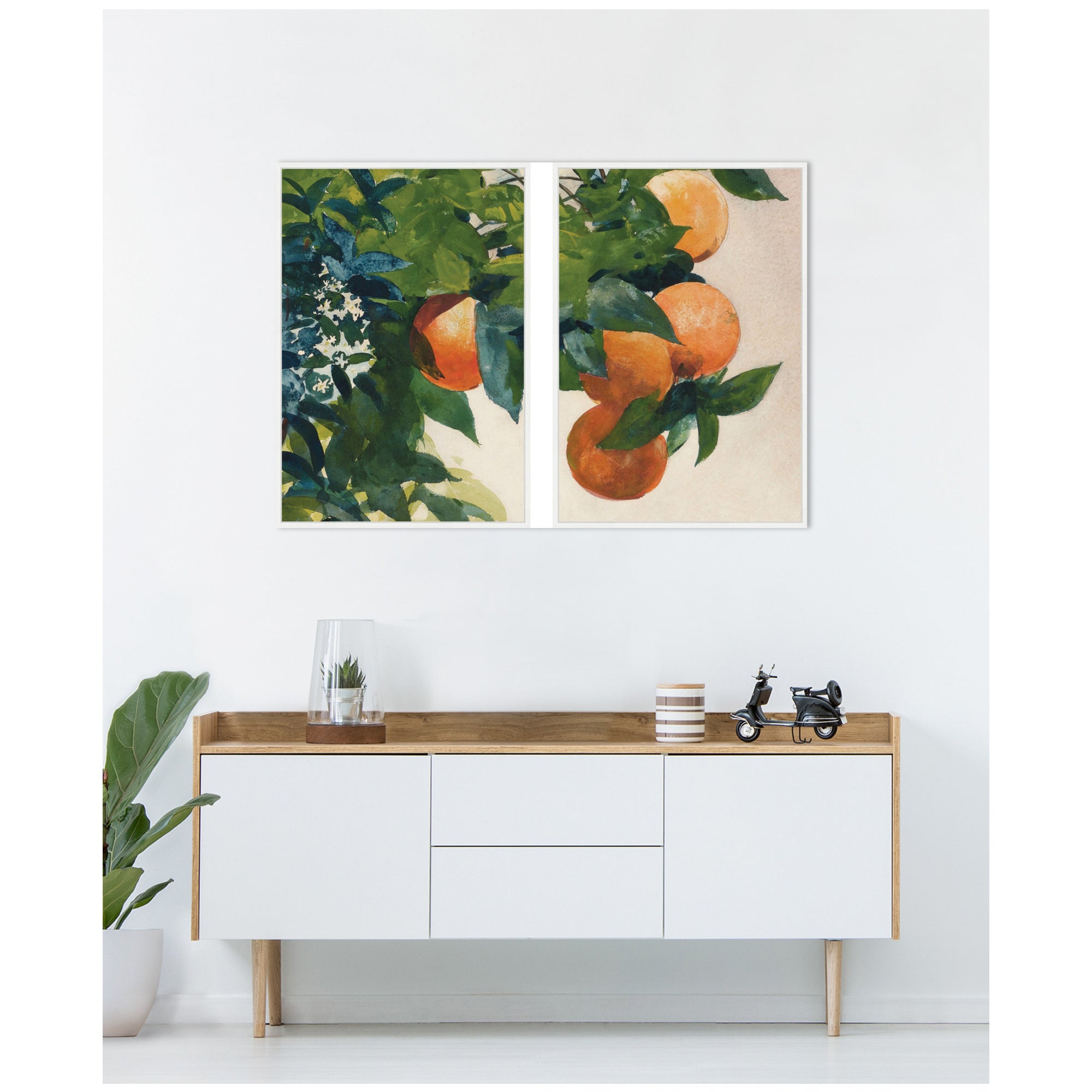Oranges on a Branch 2 Piece Framed Canvas Wall Art Set by Nostalgia Prints