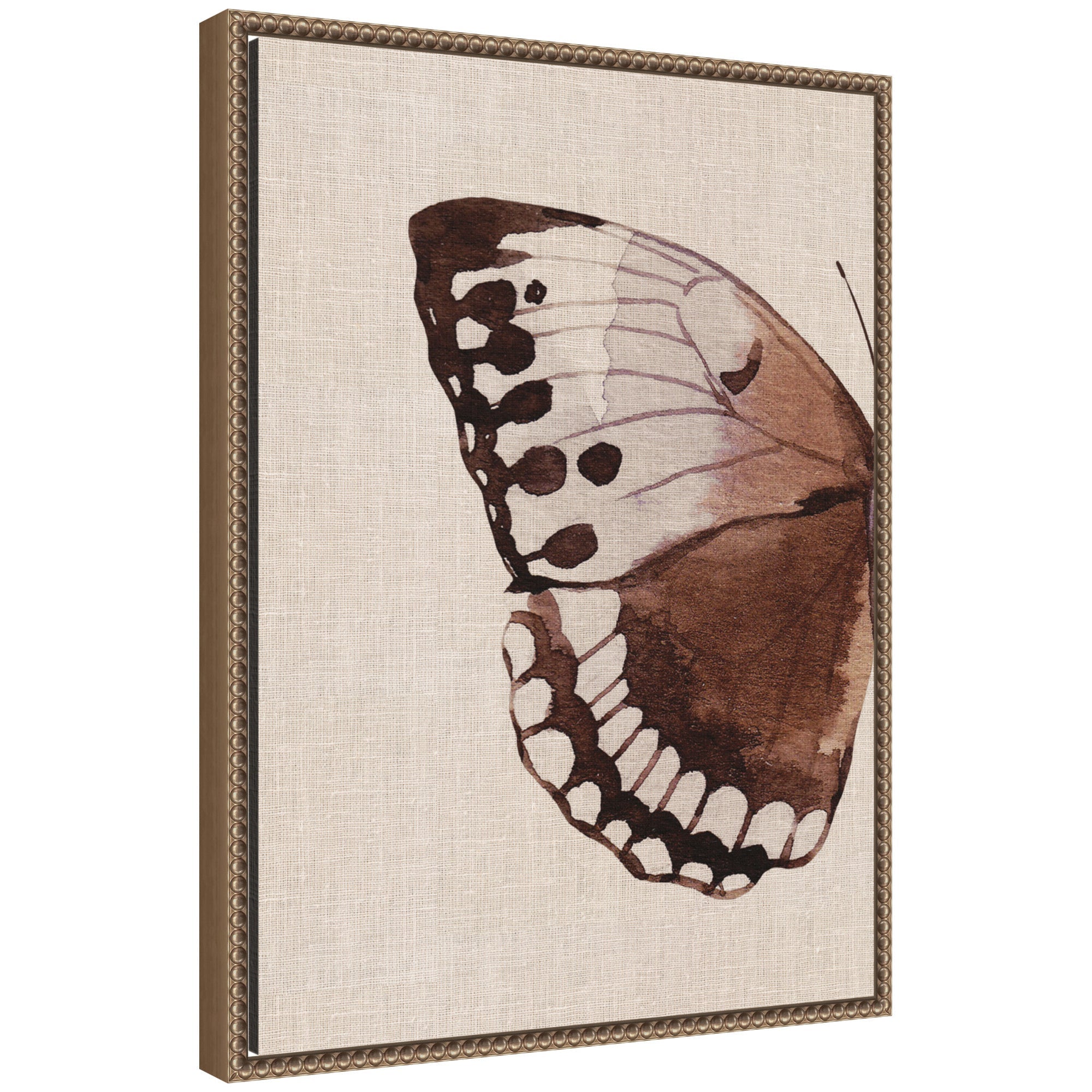 Sylvie Retro Butterfly Watercolor Diptych on neutral burlap canvas with beaded gold frame
