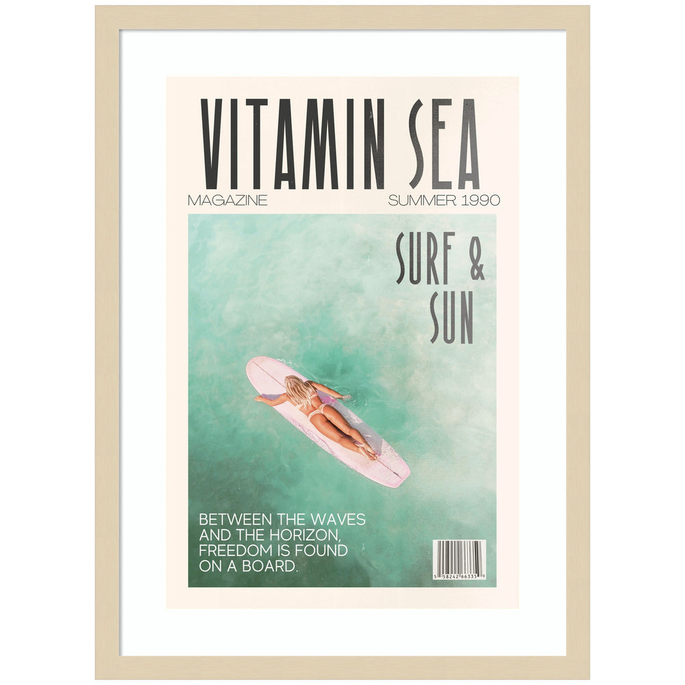 Vitamin Sea framed wall art print showing ocean scene with natural wood frame