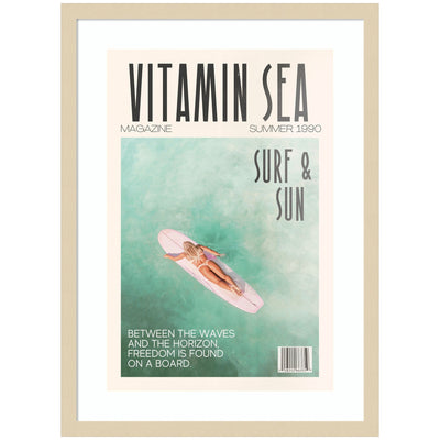 Vitamin Sea framed wall art print showing ocean scene with natural wood frame