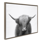 Sylvie Hey Dude Highland Cow black and white framed canvas art by The Creative Bunch Studio