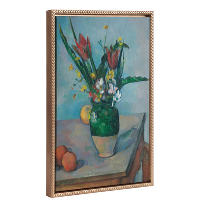 Framed canvas artwork titled 'Sylvie Beaded The Vase of Tulips, c.
1890' showing a vase with tulip flowers surrounded by a vintage beaded frame