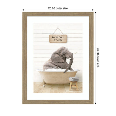 Young Elephant in Modern Bathtub Wash Your Trunk by Amy Peterson Framed Wall Art Print