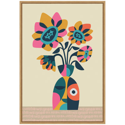 Sylvie Abstract Vintage Retro Sunflower Vase Framed Canvas by Rachel Lee