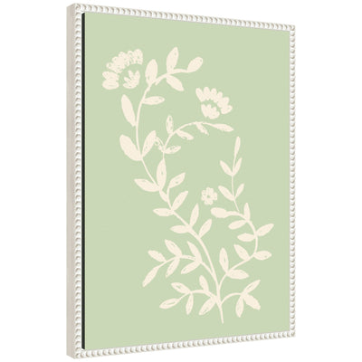Country Chintz Botanical Pale Green framed canvas wall art by Vicky Yorke in Sylvie Beaded white frame