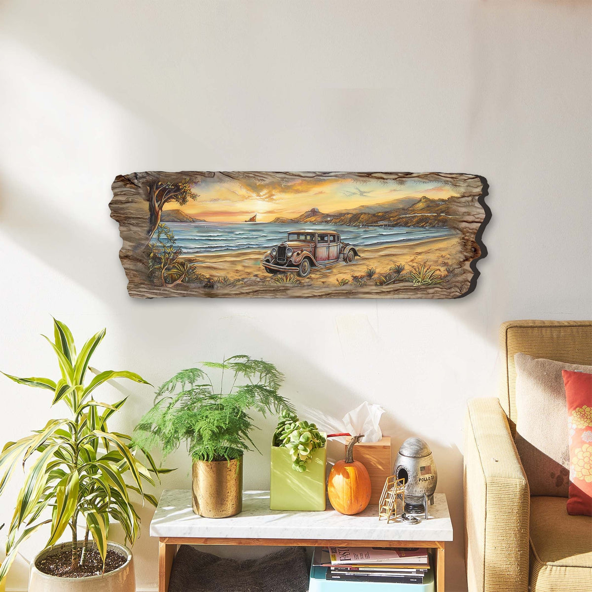 Vintage Car at the Beach Wooden Wall Art by G. DeBrekht