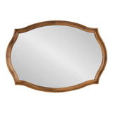 Wall mirror with a scalloped, curvy wooden frame in a warm brown finish, featuring a smooth reflective glass surface.