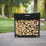 Woodhaven 4 ft Firewood Rack holding stacked firewood outdoors