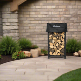 Woodhaven 4 ft tall by 2 ft wide black steel firewood rack with optional cover