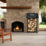 Woodhaven 4 ft tall by 2 ft wide black steel firewood rack with optional cover