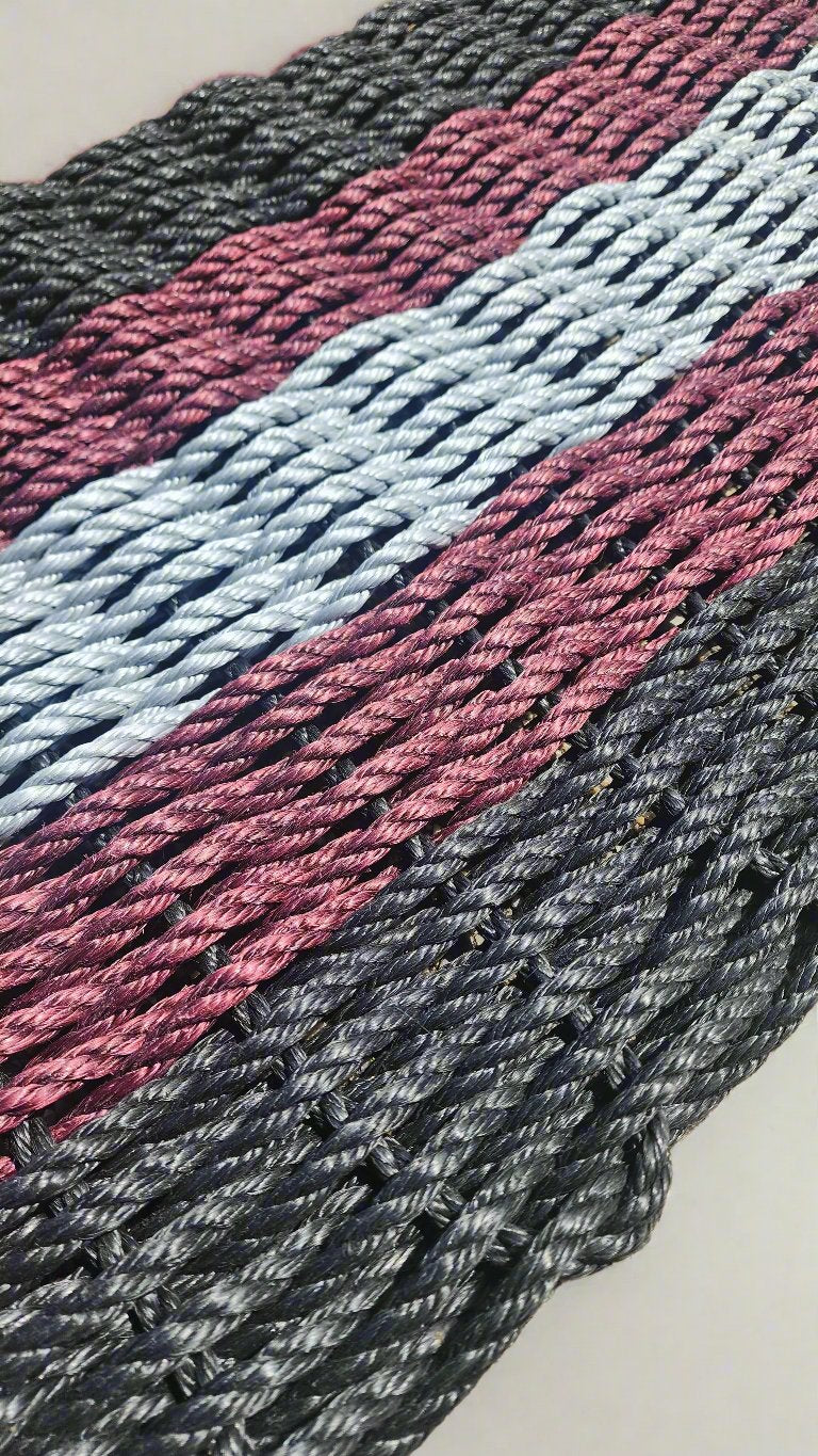 5 Stripe Lobster Rope Mat in Black, Burgundy, and Gray by Little Salty Rope
