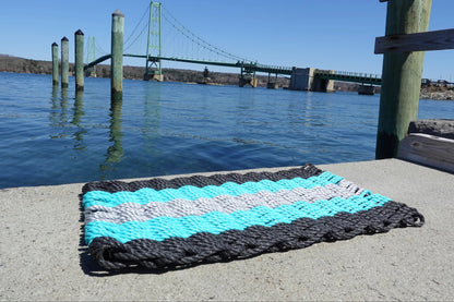 5 Stripe Lobster Rope Mat in Black, Teal, and Light Gray by Little Salty Rope