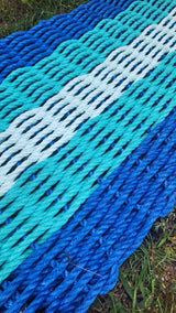 5 Stripe Lobster Rope Mat in Blue, Teal, and Seafoam colors by Little Salty Rope