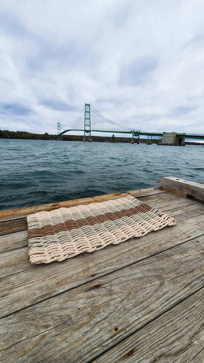 5 Stripe Lobster Rope Mat in Light Tan, Cream, and Brown colors