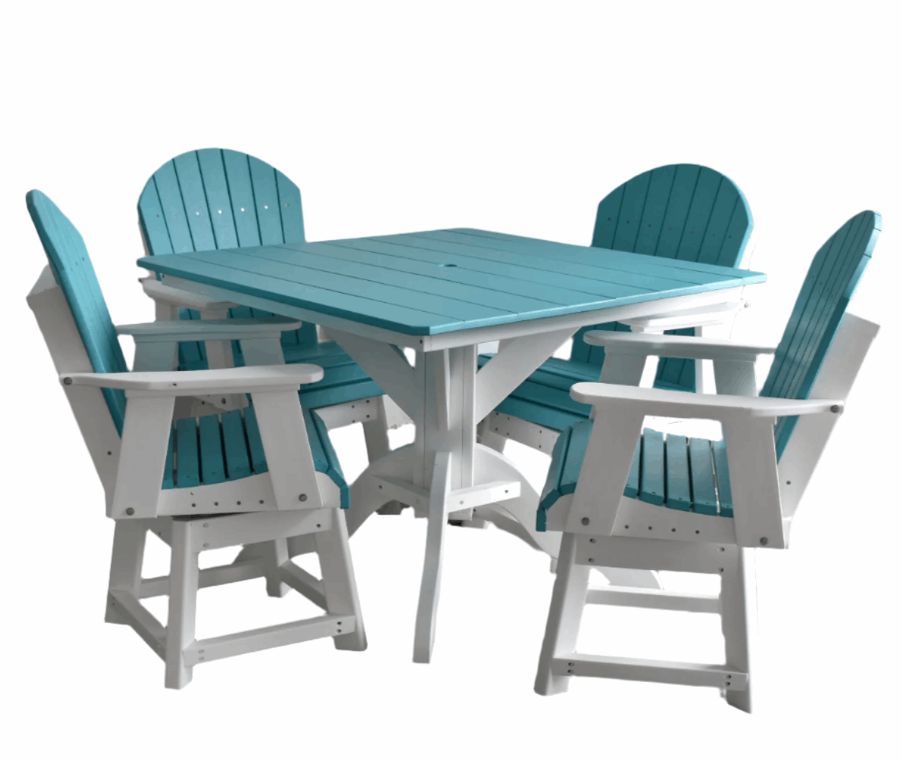 5 pc Table Set - 42" Square Table with 4x Swivel Adirondack Chairs - In by Dutch Country Patio, LLC - main product image for Resin Society